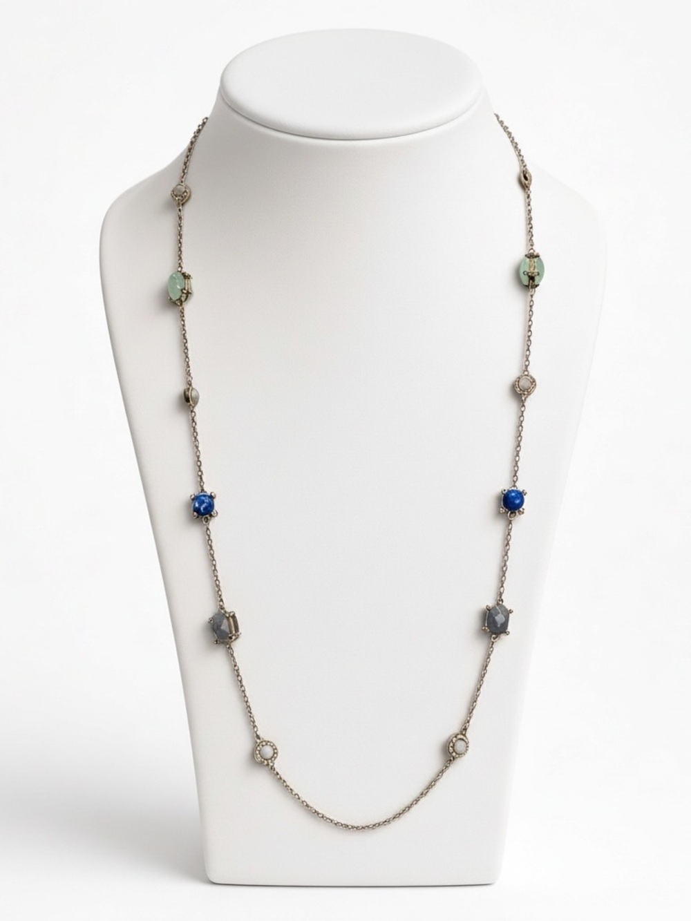 ✨LOFT long gold tone chain w/double sided set blue and green stones. So pretty!✨